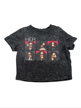 H.E.R. Black Gray Short Sleeve T-Shirt Girls Size Med